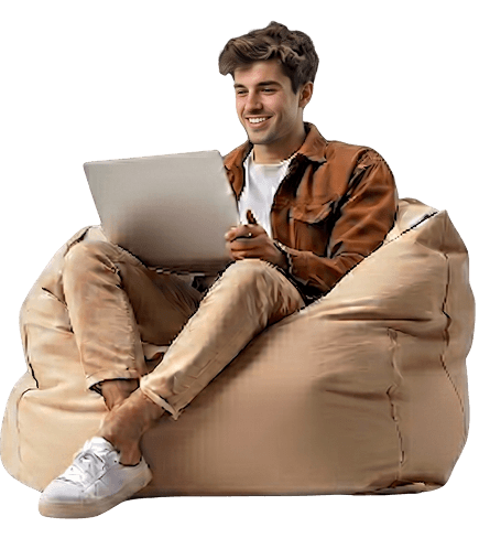 Marketer on beanbag with laptop